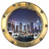 Stickers trompe l'oeil hublot Nex York la nuit