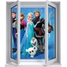 Sticker trompe l'oeil fenêtre 2 vantaux Reine des neiges